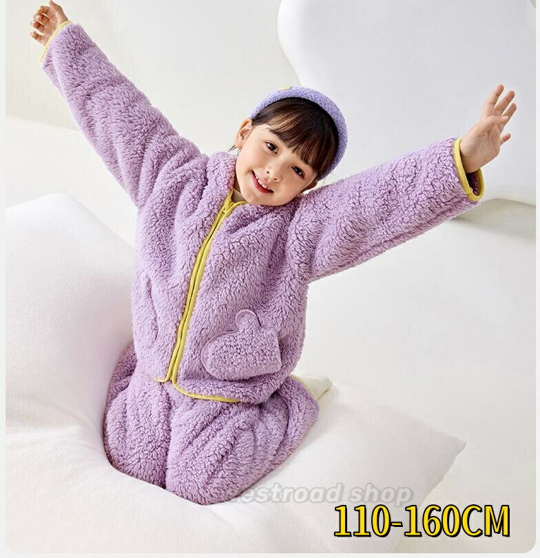キッズ ボア パジャマ 女の子 ジャケット パンツ 上下2点セット 冬服 もこもこ ふわふわ 厚手 パジャマ 冬 前開き フード付き ジップ 暖かい ルームウェア 部屋着 防寒 秋冬 あったか 冬物 冬用 カジュアル 女児 子供服可愛い おしゃれ ジュニア110 120 130 140 150 160cm