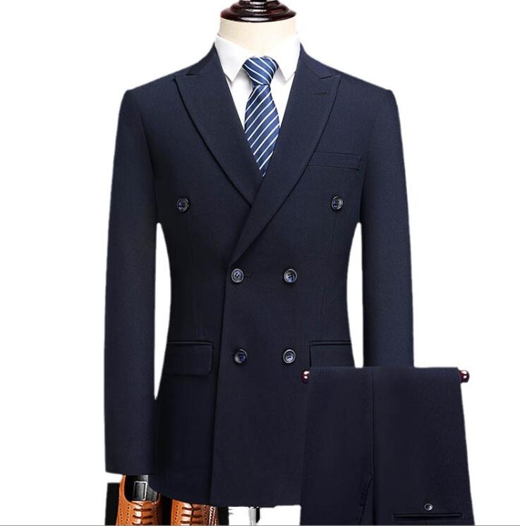 【送料無料】無地 2点セット メンズスーツセット ビジネススーツ 2ピーススーツ フォーマルスーツ 結婚式 セットアップ ジャケット+パンツ スリムスーツ 通勤 パーティー 司会 舞台 披露宴 成人式 紳士服 ダブルブレストスーツセット 披露宴 司会 忘年会 二次会 S-4XL