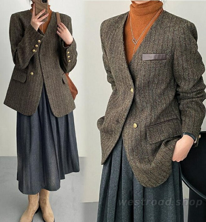 ノーカラー ジャケット レディース ウール ジャケット アウター テーラードジャケット ウール75% 女性 秋 冬 防寒 長袖 フォーマルスーツ ママスーツ コ...