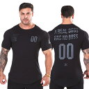 メンズ クルーネック ティーシャツ ロゴプリント Tシャツ フィットネスウェア トレーニングウェア トップス インナー タイト 速乾 吸汗 スポーツ ジムウェア...