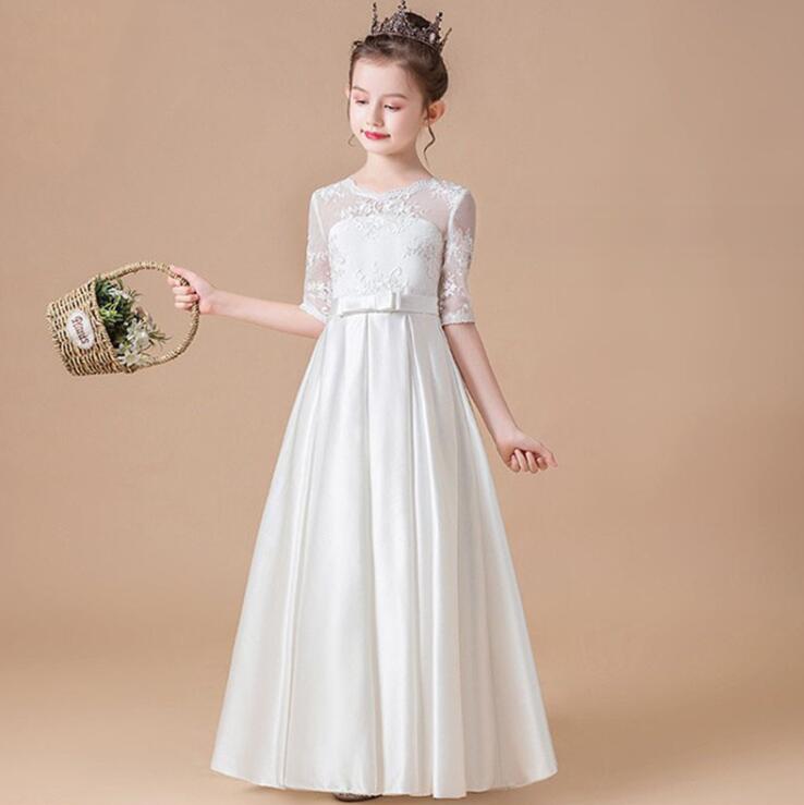 レースロングワンピース 半袖 エレガント パーティードレス フォーマルドレス 女の子 キッズ プリンセス風 お姫様 Aラインドレス 入学式 結婚式 七五三 演奏...