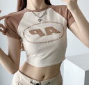 3色 バイカラー Tシャツ レディース ダンスウェア レッスンウェア 半袖 トップス へそ出し ショート丈 タイト ロゴプリント フィットスタイル キレイめ ス...