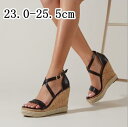 23.0~25.5cm 夏サンダル レディース ハイヒール ウェッジソール アンクルストラップ付 厚底 オープントウシューズ フラットフォーム 靴 コンフォート...