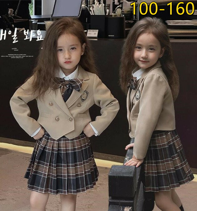 100-160cm 上下4点セット (ジャケット+スカート+シャツ+蝶ボウタイ)フォーマル スーツ キッズ 女の子 入学式 スーツ 小学生 中学生 女子 子供服...