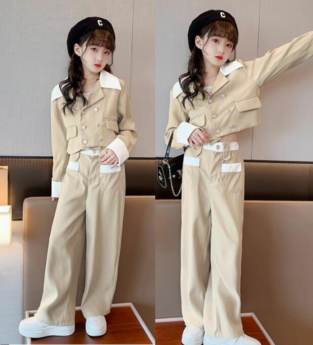 120 130 140 150 160 170cm 上下2点セット パンツスーツ 女の子 韓国子供服 スーツセットアップ ジャケット パンツ セットアップ フォ...