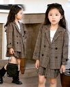 110 120 130 140cm 上下2点セット フォーマルスーツ 女の子 キッズ 子供服 幼稚園 小学校 チェック柄 スーツセットアップ ジャケット スカー...