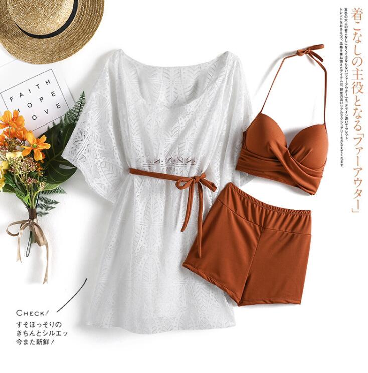 3点セット 水着 レディース 体型カバー ビキニ セパレート トップス付き ワイヤー入り ブラ ショートパンツ セパレート 韓国 高校生 大学生 UVカート 紫外線