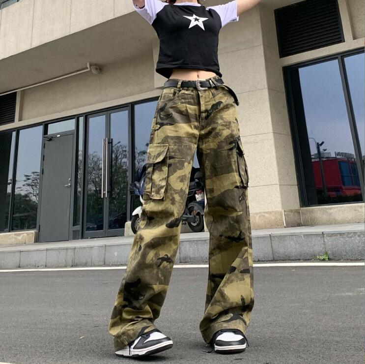 レディース 原宿風 韓国ファッション HIPHOP ヒップホップ ジャズダンス カーゴパンツ ロングパンツ ワークパンツ ミリタリーパンツ ストリートパンツ イージーパンツ 迷彩柄 ゆったり 作業ズボン ダンス衣装 カジュアル 美シルエット 舞台 演出服