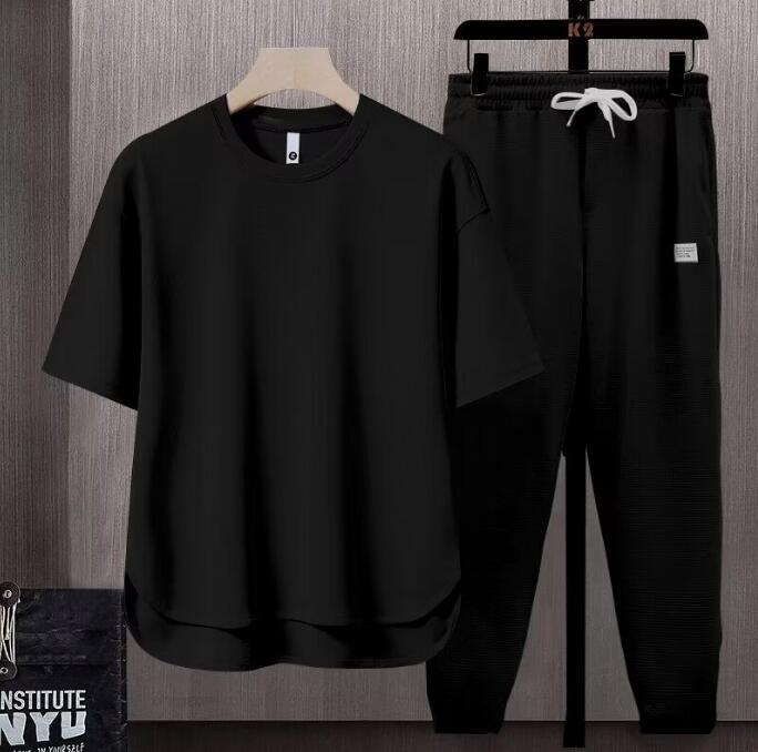 ロングパンツ 半袖 Tシャツ メンズ ジャージ 上下セット スウェット トレーニングウェア スポーツウェア ラウンドネック ウエストゴム 無地 部屋着 ルームウェア 運動着 春夏 アウトドア セットアップ カジュアル おしゃれ