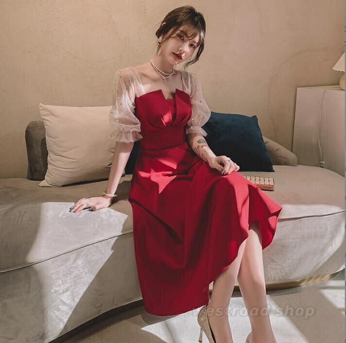 パーティードレス ミモレ丈 半袖 披露宴 宴会 演奏会ドレス ワンピース ドレス ロングドレス 結婚式 母親 大人 ピアノ 発表会 ドレス お呼ばれ 高校生 成...