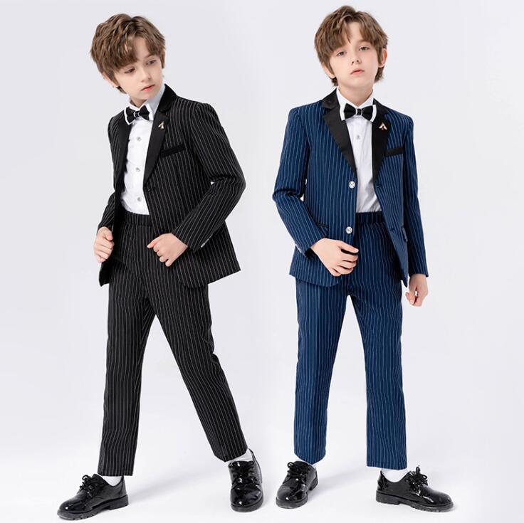 ストライプ柄 子供スーツ 男の子 フォーマル 4点セット 5点セット キッズ ジャケット ベスト シャツ ズボン 蝶ネクタイ セットアップ 上下セット 90 1...