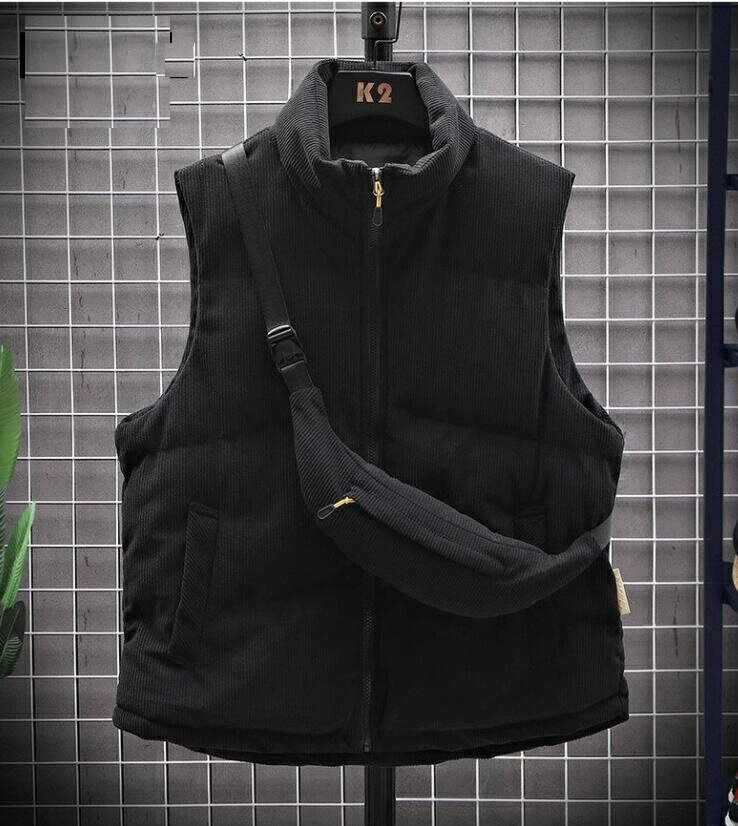 中綿ベスト メンズ コーデュロイ バッグ付き 通勤 通学 ゴルフ ダウン風ベスト ブラック 白 グレー 春秋 冬 暖かい おしゃれ 大きいサイズ ジップアップ ...