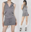 パーカー&スカート ジャージ 上下セットアップ レディース スウェットパーカー ミニスカート ノースリーブTシャツ パーカー 背中出しトップス ジップパーカー ...