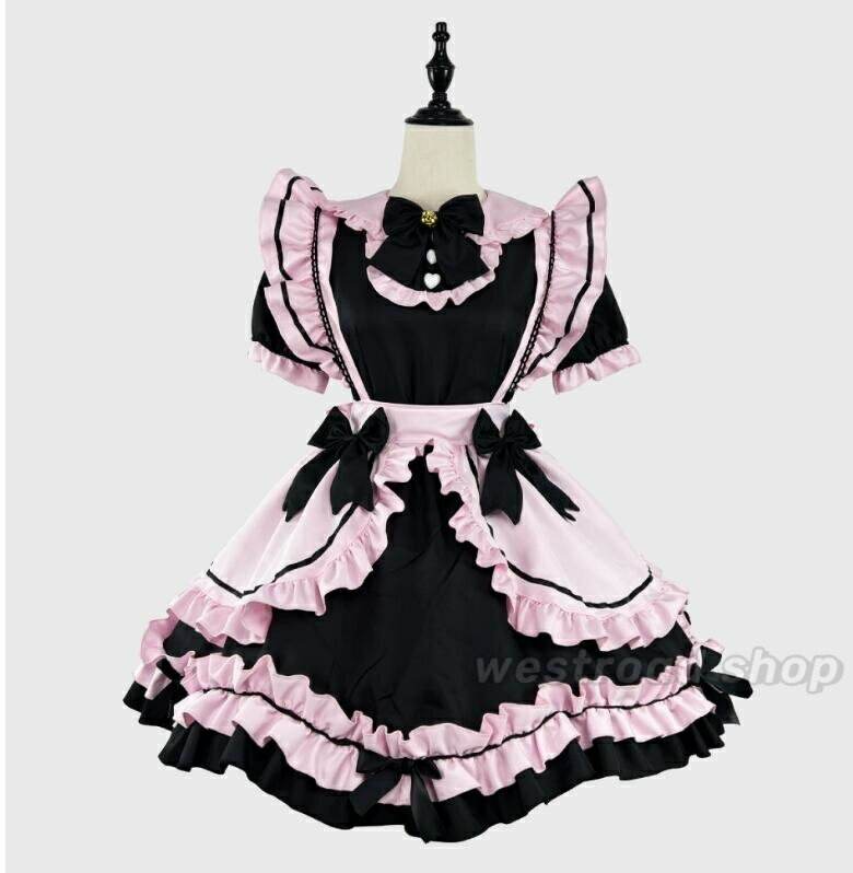 乐天商城 - メイド服 女子 大人 ロリータ ワンピース お姫様ドレス ショート丈 半袖 甘ロリ ゴスロリ ロリータ コスチューム 衣装 コスプレ Lolita 可愛い ハロウィン 仮装 変装 裾フリル リボン ロリータ服 イベント 服 ロリータファション 大きいサイズ 文化祭 学園祭 黒 ピンク
