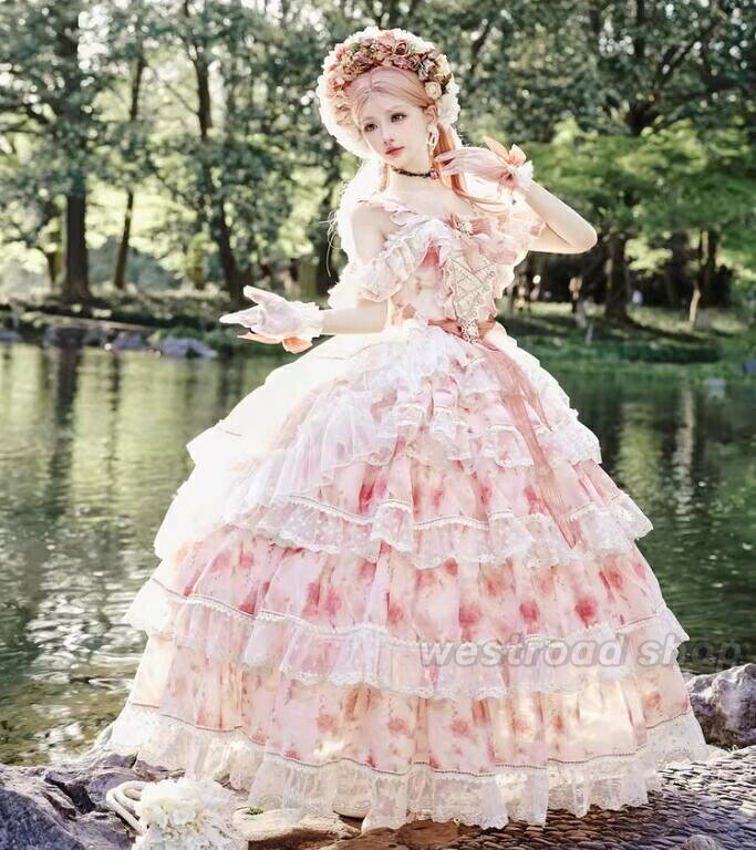 乐天商城 - オフショルダー ロリータドレス 花嫁 結婚式 お姫様ドレス Lolita 豪華な 華やか 姫ロリ 甘ロリ 女子 大人かわいい ゴスロリ ロリータ ワンピース ロング丈 フォーマル パーティー イベント 女子会 服装 ロリータファッション ピンク S-3XL