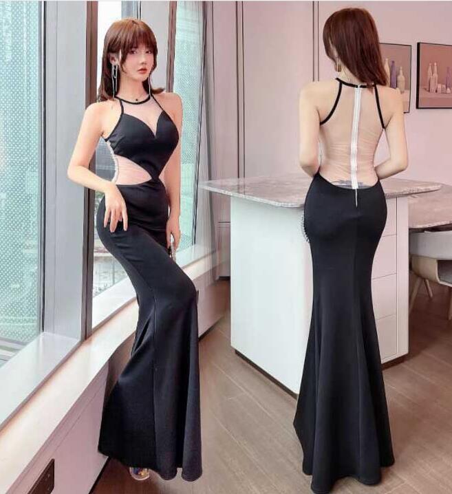 マーメイドドレス シースルードレス レース切り替え セクシー タイトワンピース イブニングドレス シンプル 着痩せ ロングドレス キャバ嬢 二次会 お呼ばれ