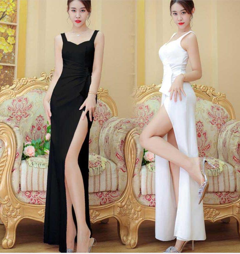 イブニングドレス パーティー ドレス ワンピース 白 黒 Vネック 胸元セクシー タイトドレス ロングドレス お呼ばれ ステージ衣装 酒会 クラブ 発表会 披露...