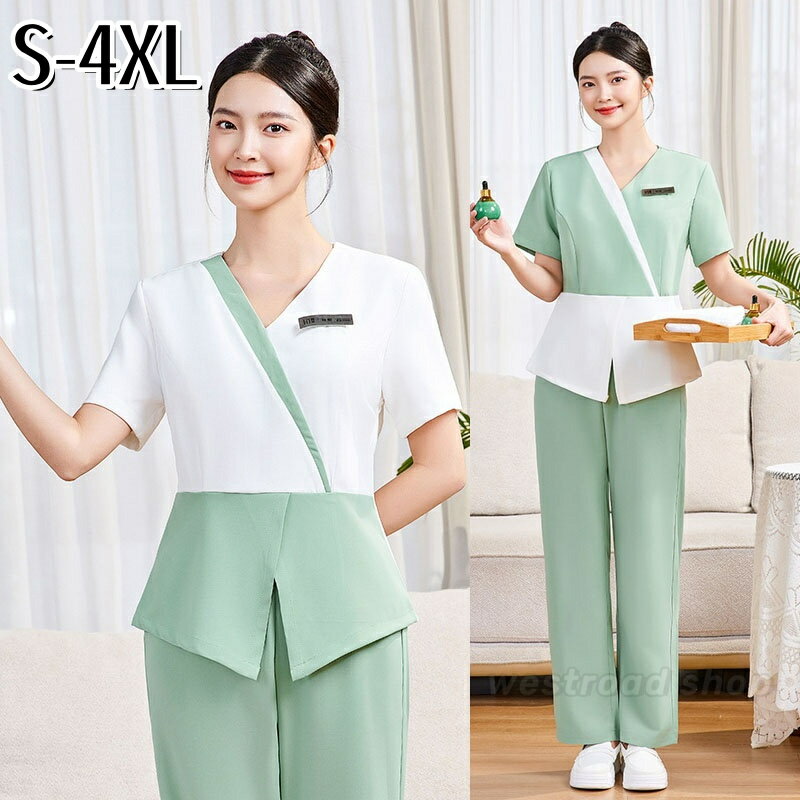 ユニフォーム 女性用 制服 エステ サロン レディース 半袖 パンツスーツ 上下セット おしゃれ エステ ..