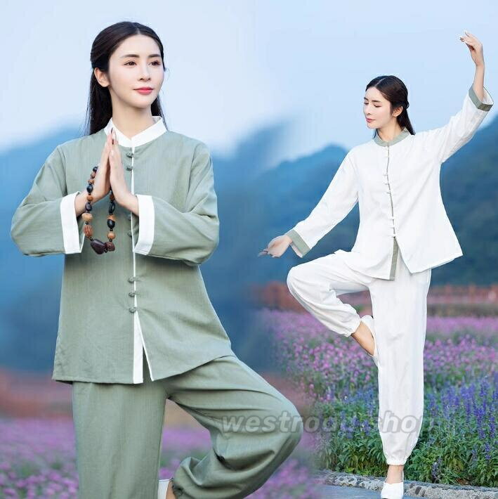 太極拳 服 レディース シャツ パンツ 上下セット カンフー服 太極拳 ウェア 禅服 瞑想 服 練習服 競技服 チャイナ服 セットアップ カジュアル おしゃれ 演武用表演服 学園祭 文化祭 普段着 女性用 春夏