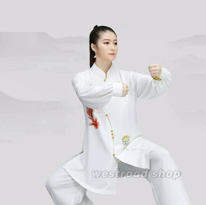 Rakuten - XS-XL 武術表演服 発表会 太極拳 服 レディース 上下セットアップ 太極拳ウェア 長袖トップス パンツ 上下セット 八段錦 武術 気功服 練功服 競技服 練習服 カンフー 服 ゆったり おしゃれ 無地 上品 通気性 快適 伸縮性 薄手 普段着 春夏 女性用 母の日ギフト ホワイト