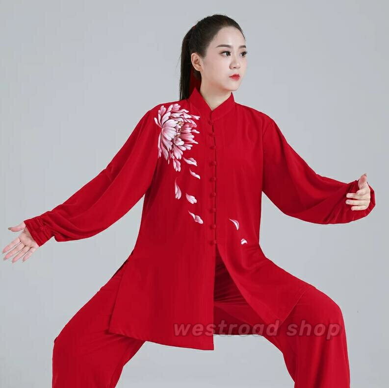 Rakuten - XS-XL 春 人気 上品 武術表演服 発表会 太極拳 服 レディース 上下セットアップ 太極拳ウェア トップス パンツ 気功服 練功服 競技服 練習服 八段錦 カンフー服 ゆったり チャイナ服 おしゃれ 通気性 快適 伸縮性 普段着 女性用 母の日ギフト 赤色 ローズ グリーン