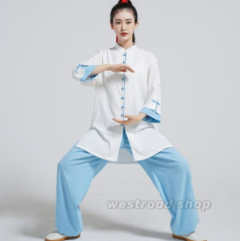 太極拳 服 綿麻セットアップ レディース 武術表演服 太極拳ウェア 武術 気功服 カ...