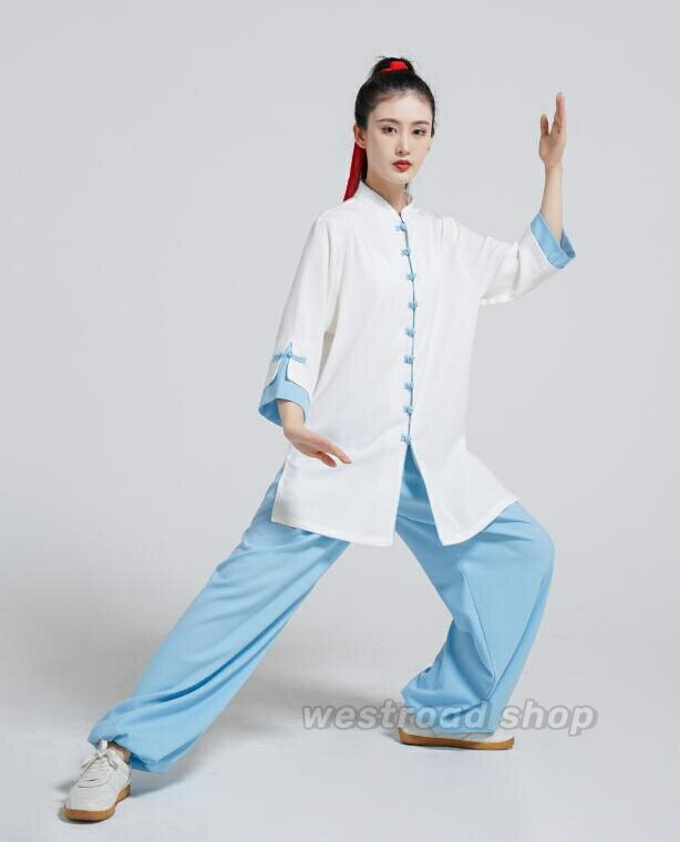太極拳 服 綿麻セットアップ レディース 武術表演服 太極拳ウェア 武術 気功服 カ...