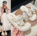 厚底サンダル レディース かわいい スリッパ リボン ローヒール 3cm フラットサンダル ビーチサンダル リゾートサンダル コンフォート ミュール サンダル ...
