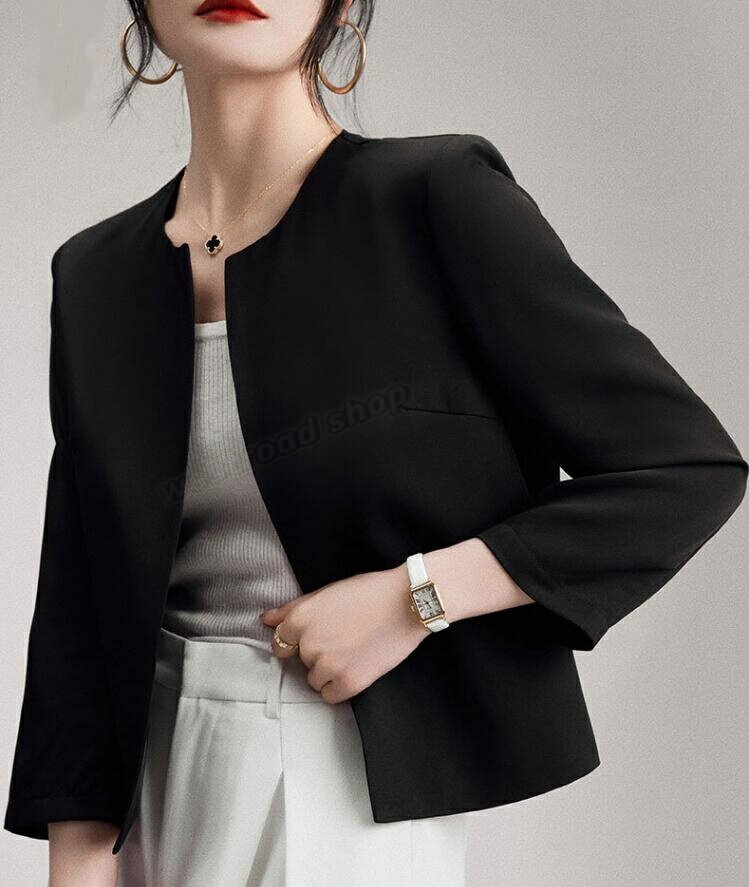 乐天商城 - ジャケット レディース ノーカラージャケット 薄手 長袖 テーラード 春夏 夏服アウター サマージャケット フォーマル セレモニー スーツジャケット きれいめ おしゃれ ママ 着回し カジュアル ビジネス 通勤 結婚式 二次会