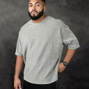 サマーニット メンズ Tシャツ 5分袖 トップス スウェット スポーツ フィットネス オーバーサイズ ビッグシルエット ゆったり カジュアル 大きいサイズ 夏服