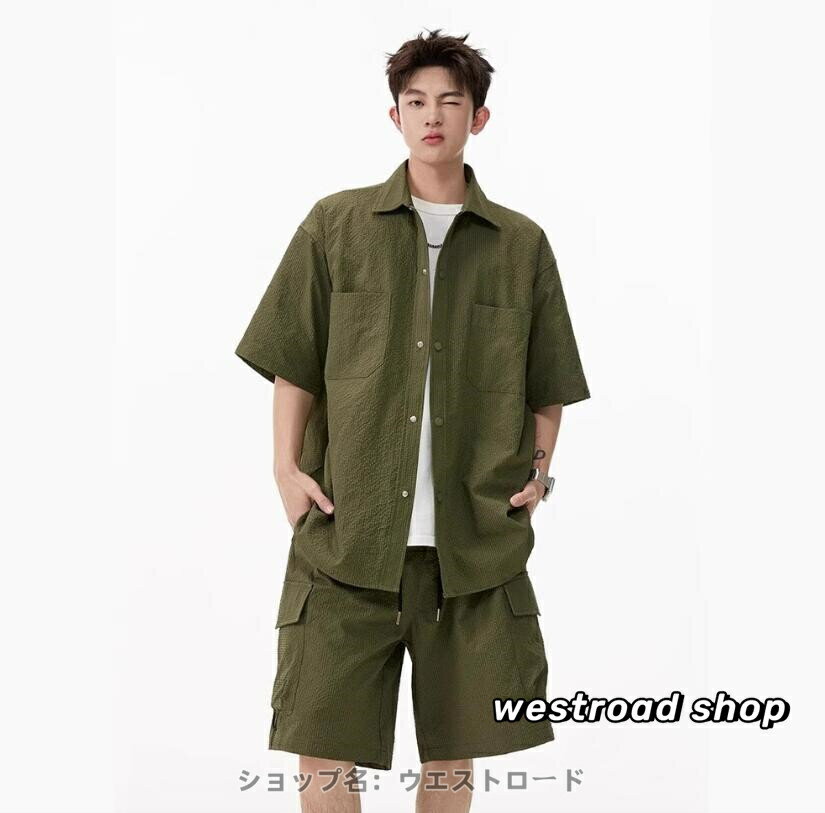 Men's Short-Sleeve Shirt and Shorts Summer Military-Style Tracksuit Set - Casual, Plus Sizes Available, Quick-Drying, Comfortable, Loungewear, Sportswear, Suitable for Adults, Students, Commuters, School, and Outdoors - Stylish