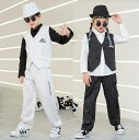 ダンス衣装 キッズ スーツセットアップ ベスト パンツ 長袖シャツ ストライプ柄 舞台 団体服 演出服 黒 白 男女 学生 ジャズダンス hiphop K-po...