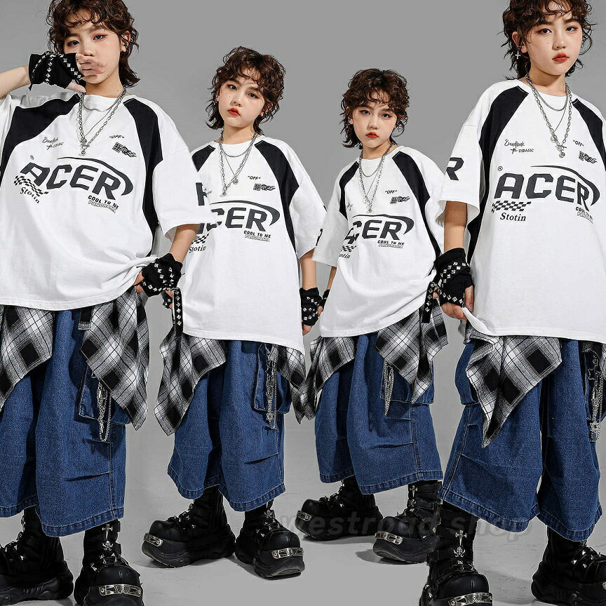 キッズダンス衣装 hiphop ヒップホップ 男の子 子供服 ダンスウェア 半袖シャツ デニムパンツ ジーンズ 長ズボン 7分丈パンツ 韓国 K-pop 舞台 ...