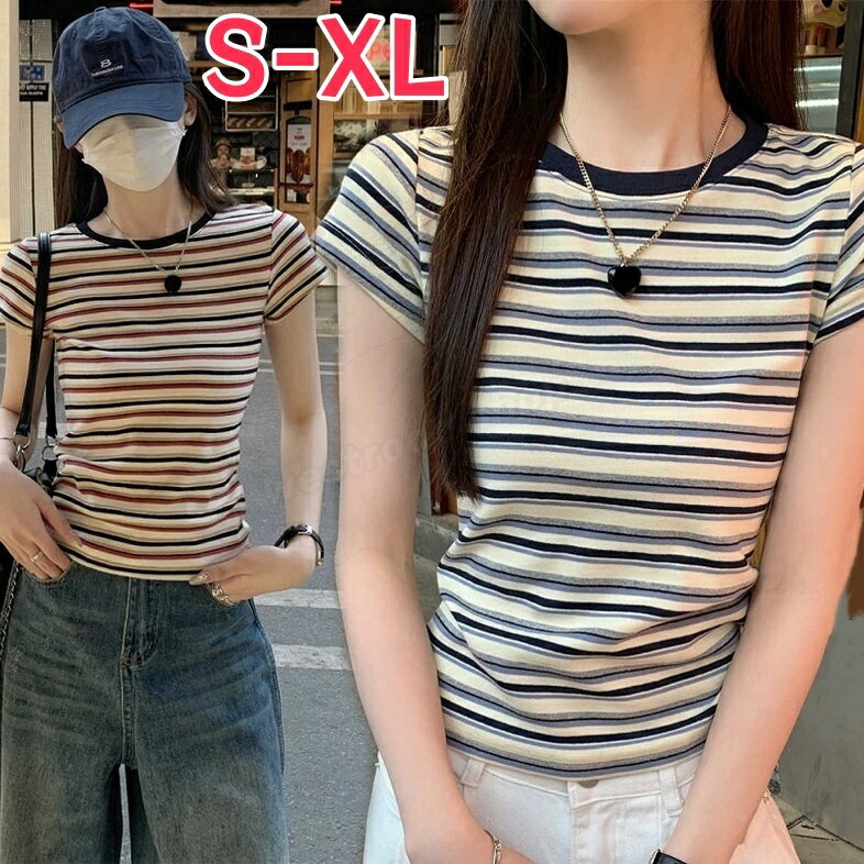コットンTシャツボーダー半袖レディ...