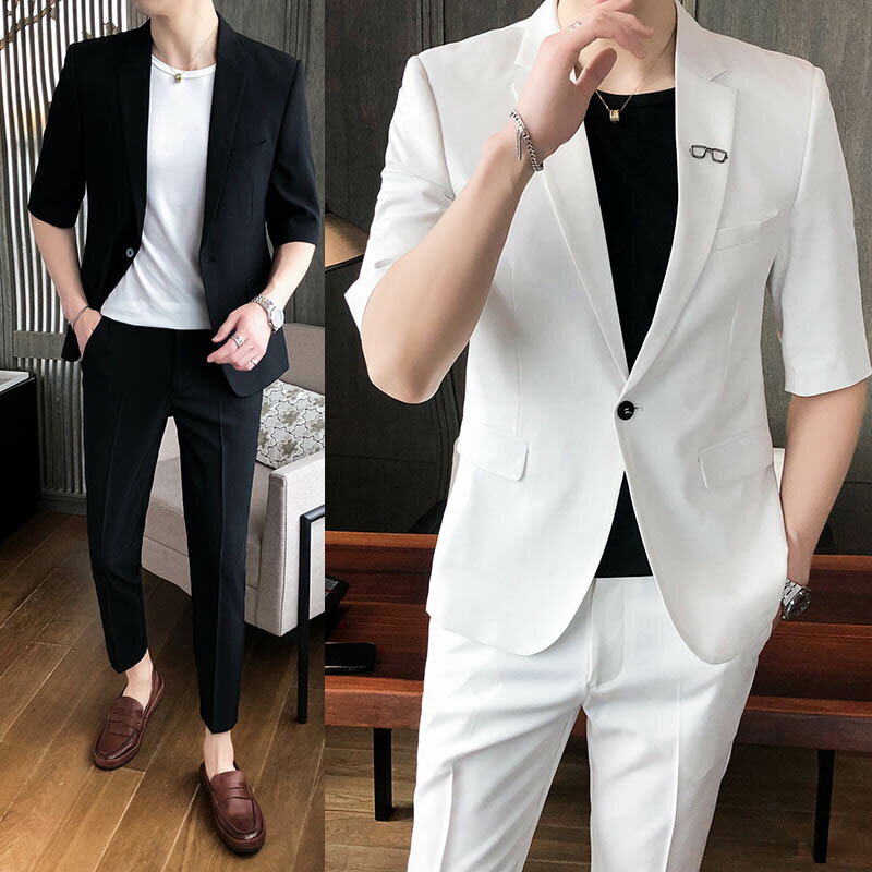 M-3XL 5color セットアップ ジャケット パンツ メンズ 半袖 スーツ 無地 5分袖 1つボタン 春夏 涼しい サマースーツ フォーマル ビジネス 通勤 結婚式スーツ 二次会 卒業式 入学式 新生活