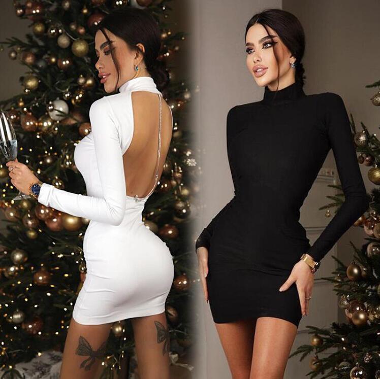 2color ワンピース レディース 長袖 きれいめ タイトワンピース ボディコン ヒップラップ オフィスカジュアルワンピース お出かけワンピース 背中見せ バックレス ミニ丈ワンピース お呼ばれ パーティードレス レディースファッション スリムドレス キャバドレス