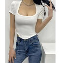 カシュクール トップス レディース 半袖 Tシャツ Uネック 胸元オープン レオタード タイトスタイル セクシー シンプル トップス スリム インナー ショート...