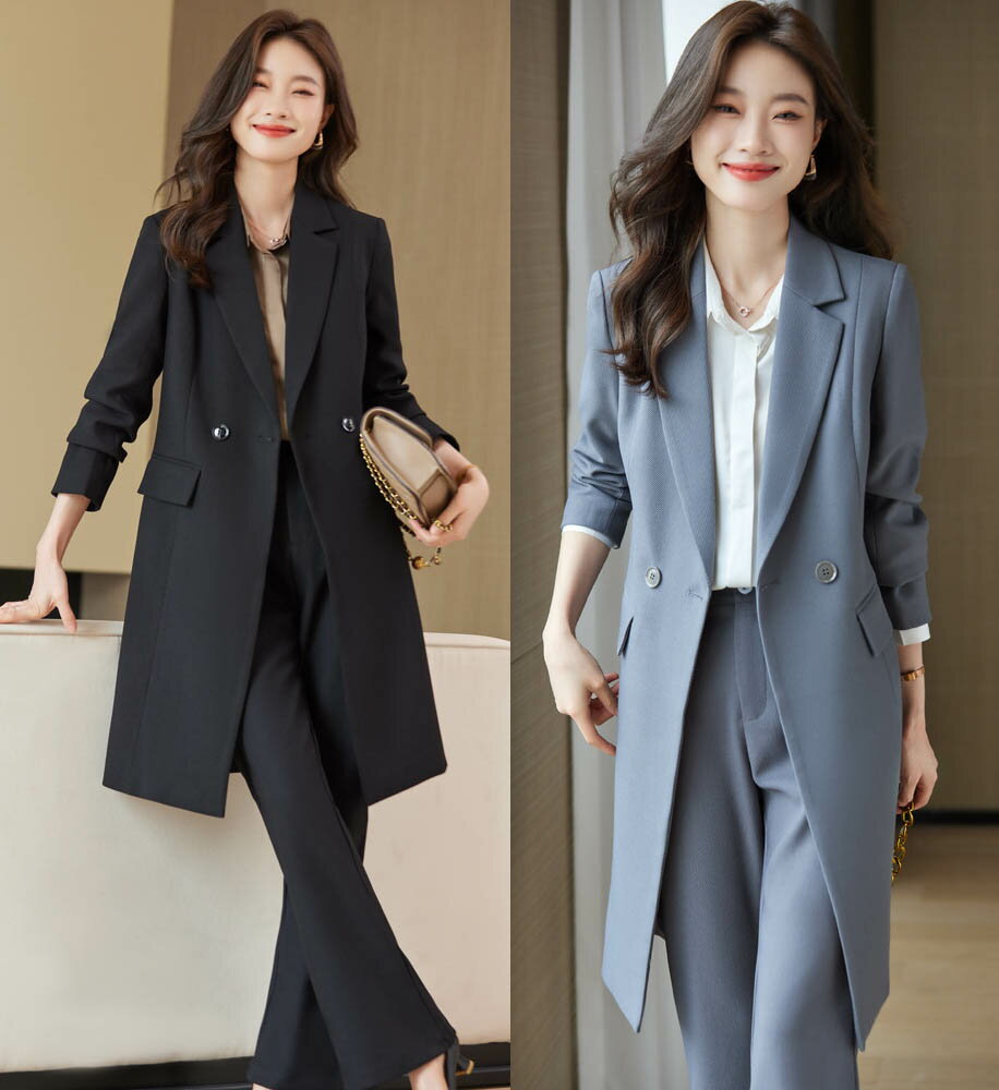 【送料無料】【 ロングジャケット】【ジャケット+パンツ】スーツ レディース パンツスーツ スーツセット 春秋新作 テーラードジャケット+ロングパンツ 30代40...