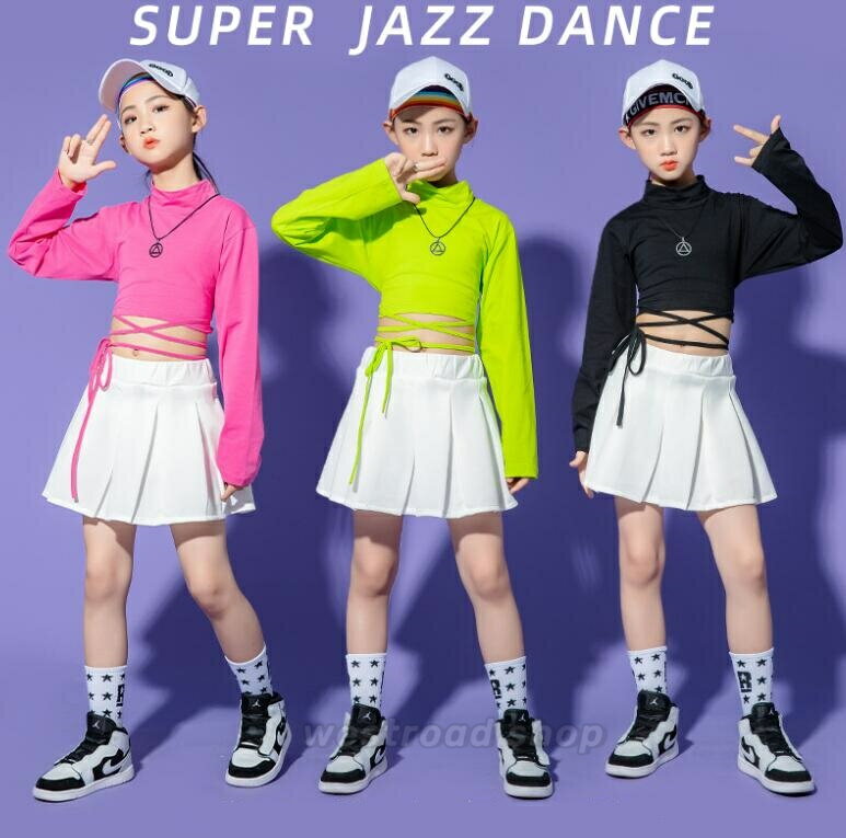 110-180 キッズダンス衣装 女の子 へそ出し トップス ショート丈スカートダンス衣装 セットアップ 子供ダンス服 ガールズ チアガール 韓国 K-pop ...