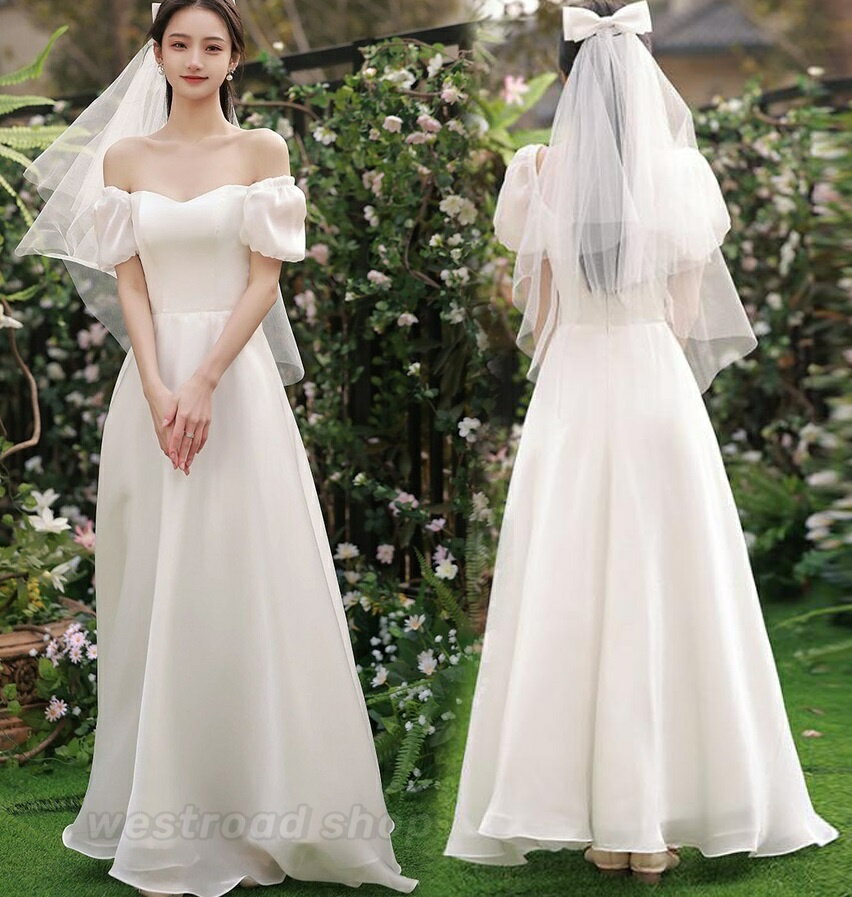 ウエディングドレス 白 スクエアネック ロングドレス 袖あり フォーマルドレス シンプル エレガント きれいめ 演奏会 ドレス 大人 ピアノ 発表会 成人式 結...