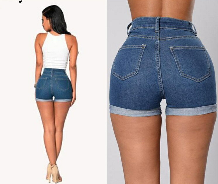 タイト 裾ロールアップ デニムパンツ ショートパンツ レディース ハイウエスト ミニ丈 ホットパンツ マイクロミニ 短パン 無地 ボトムス ジーンズ 女性 セクシー