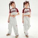 ダンス用 2点セット キッズダンス ヒップホップ HIPHOP セットアップ へそ出し トップス パンツ サルエルパンツ ゆったり ウエストゴム カジュアル 女...
