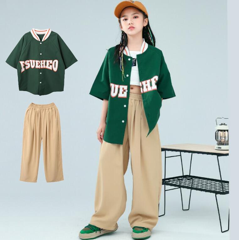 キッズダンス衣装 ダンス ヒップホップ セットアップ 【3点セット】 へそ出し キャミトップス 半袖シャツ パンツ サルエルパンツ 女の子 韓国子供服 ガールズ...