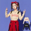 セクシー Tシャツ へそ出し 英字柄 ショート丈トップス 女の子 ヒップホップ キッズダンス衣装 hiphop K-pop 舞台 団体服 ガールズ 女児 ジュニア 110-180cm ジャズダンス ステージ衣装 ダンスウェア jazz 演出 原宿系 体育祭 文化祭 学園祭 ファッション 社交ダンス