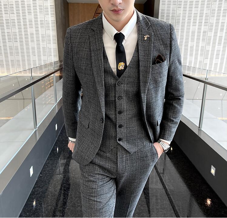 【送料無料】メンズ スーツ 結婚式 スーツ 3ピース スリーピース スリム ビジネス スーツ スーツ 結婚式 フォーマルスーツ 男性 スリム スーツ メンズ 上下セット チェック柄 1つボタン スタイリッシュスーツ 3点 スリムスーツ 就職 二次会 卒業式 入学式 入社式 出勤 出張