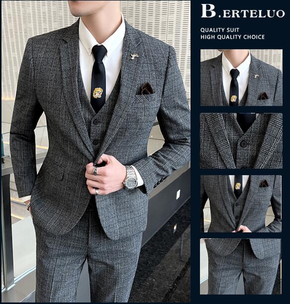 【送料無料】メンズ スーツ 結婚式 スーツ 3ピース スリーピース スリム ビジネス スーツ スーツ 結婚式 フォーマルスーツ 男性 スリム スーツ メンズ 上下セット チェック柄 1つボタン スタイリッシュスーツ 3点 スリムスーツ 就職 二次会 卒業式 入学式 入社式 出勤 出張