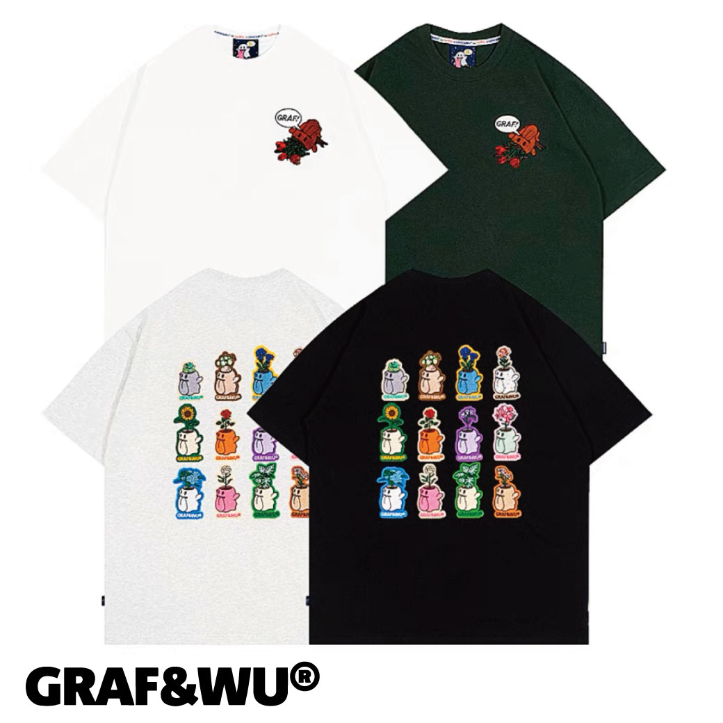 GRAF&WU グラフアンドウー Tシャツ グラフウー ロゴキャラクター オーバーサイズ 韓国ブランド 韓国ファッション 中国ブランド　中国ファッション トップス ユニセックス メンズ レディース ストリート (graf-070)