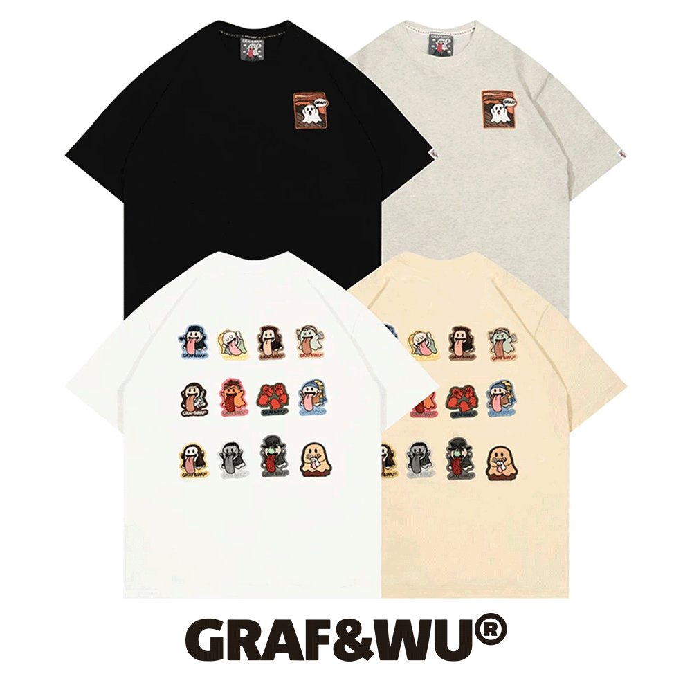 楽天WFLAGS楽天市場店絵画おばけ　GRAF&WU グラフアンドウー Tシャツ グラフウー ロゴキャラクター オーバーサイズ 韓国ブランド 韓国ファッション 中国ブランド　中国ファッション トップス ユニセックス メンズ レディース ストリート （graf-073）