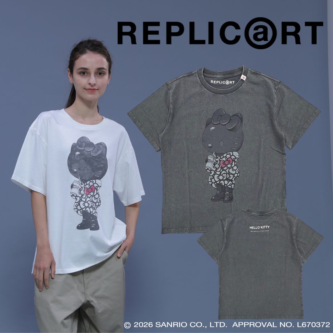 REPLIC@RT KITTY RIBBON HOODIE TEE 送料無料 あす楽対応 HELLO KITTY BLACK Tシャツ 半袖 ホワイト メンズ レディース ユニセックストップス
