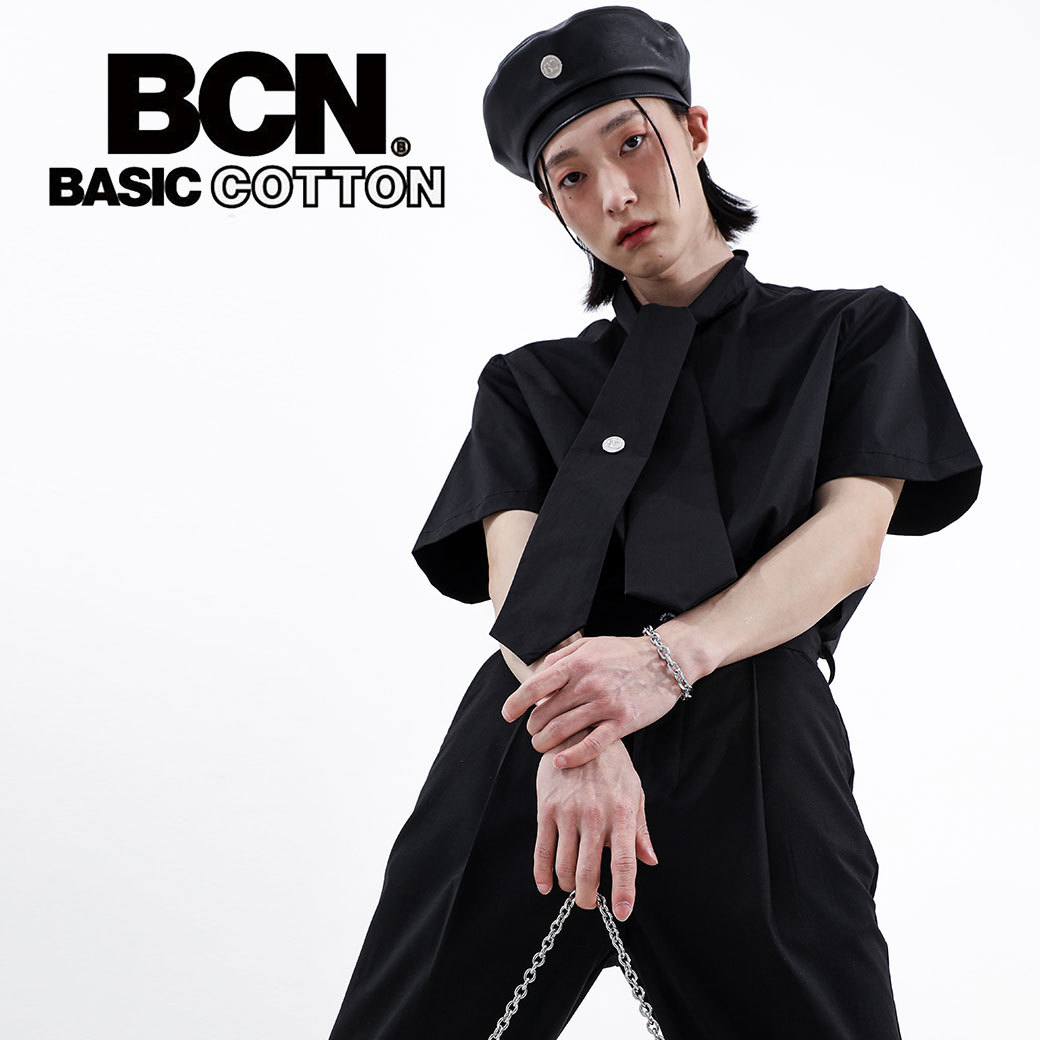 【お買い物マラソンセール】 BASIC COTTON (ベーシックコットン) 22SS TIE HALF SHIRT (BCN-51) タイハーフ シャツ 正規品 トップス ベスト 韓国 韓国ブランド 韓国ファッション トップス ロゴ ユニセックス メンズ レディース ストリート